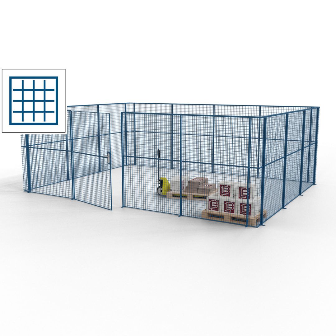 Maschinen Schutzgitter - Hallentrennwand - Sicherheitszaun - Tür - 21 m - 2.200 x 6.400 x 4.900 mm (HxBxT) - enzianblau