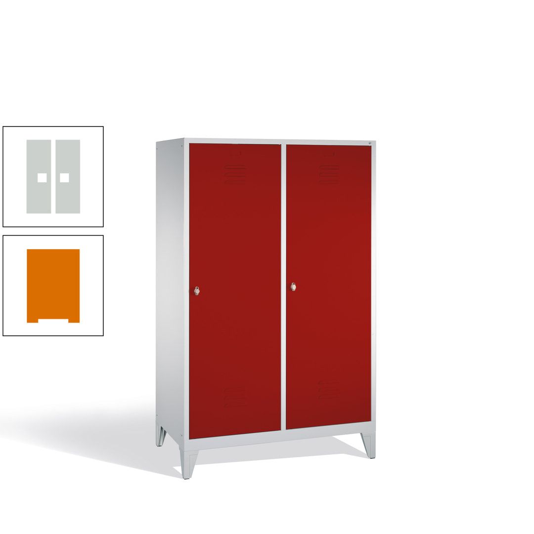 Doppel-Spind mit 2 Großtüren, Garderobenschrank mit Füßen, 4 Abteile a 300 mm, Korpus anthrazitgrau, Tür anthrazitgrau, 1.850 x 1.190 x 500 mm (HxBxT)