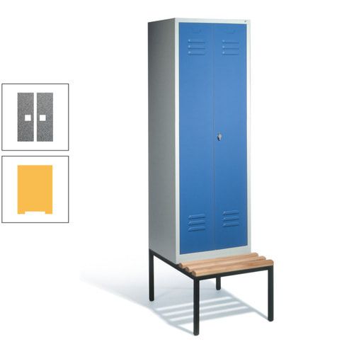 Doppel-Spindschrank, Buche Sitzbank untergebaut, 2 Abteile a 300 mm, Korpus lichtgrau, Tür anthrazitgrau, 2.090 x 610 x 815 mm (HxBxT)