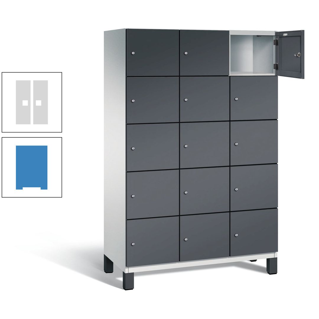 Fächerschrank, Stahlschrank, 15 Fächer, Türöffnungsbegrenzer, Füße, 1.980 x 1.200 x 525 mm (HxBxT), Korpus anthrazitgrau, Front anthrazitgrau