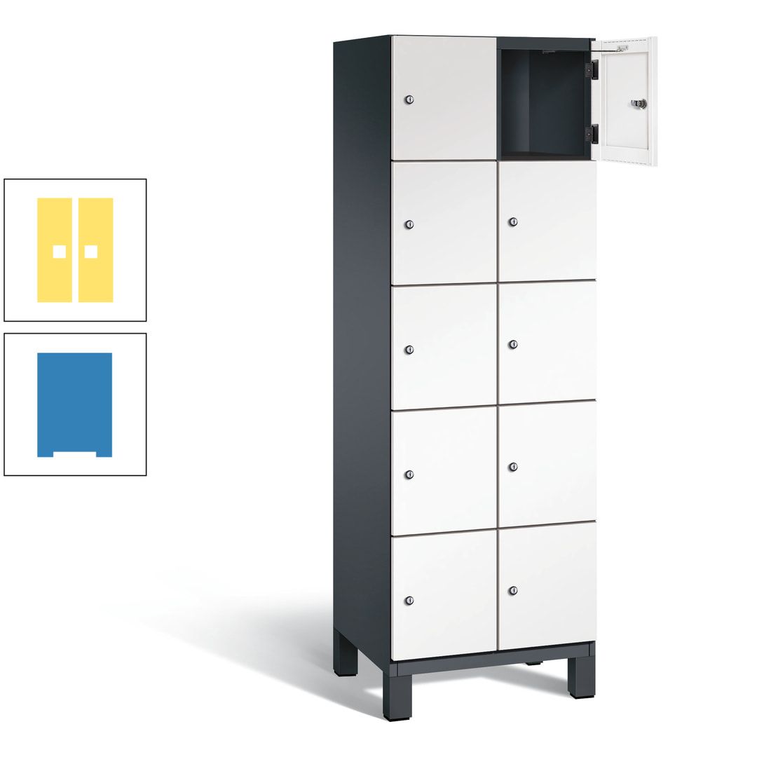 Fächerschrank, Stahlschrank, 10 Fächer, Türöffnungsbegrenzer, Füße, 1.980 x 600 x 525 mm (HxBxT), Korpus anthrazitgrau, Front anthrazitgrau
