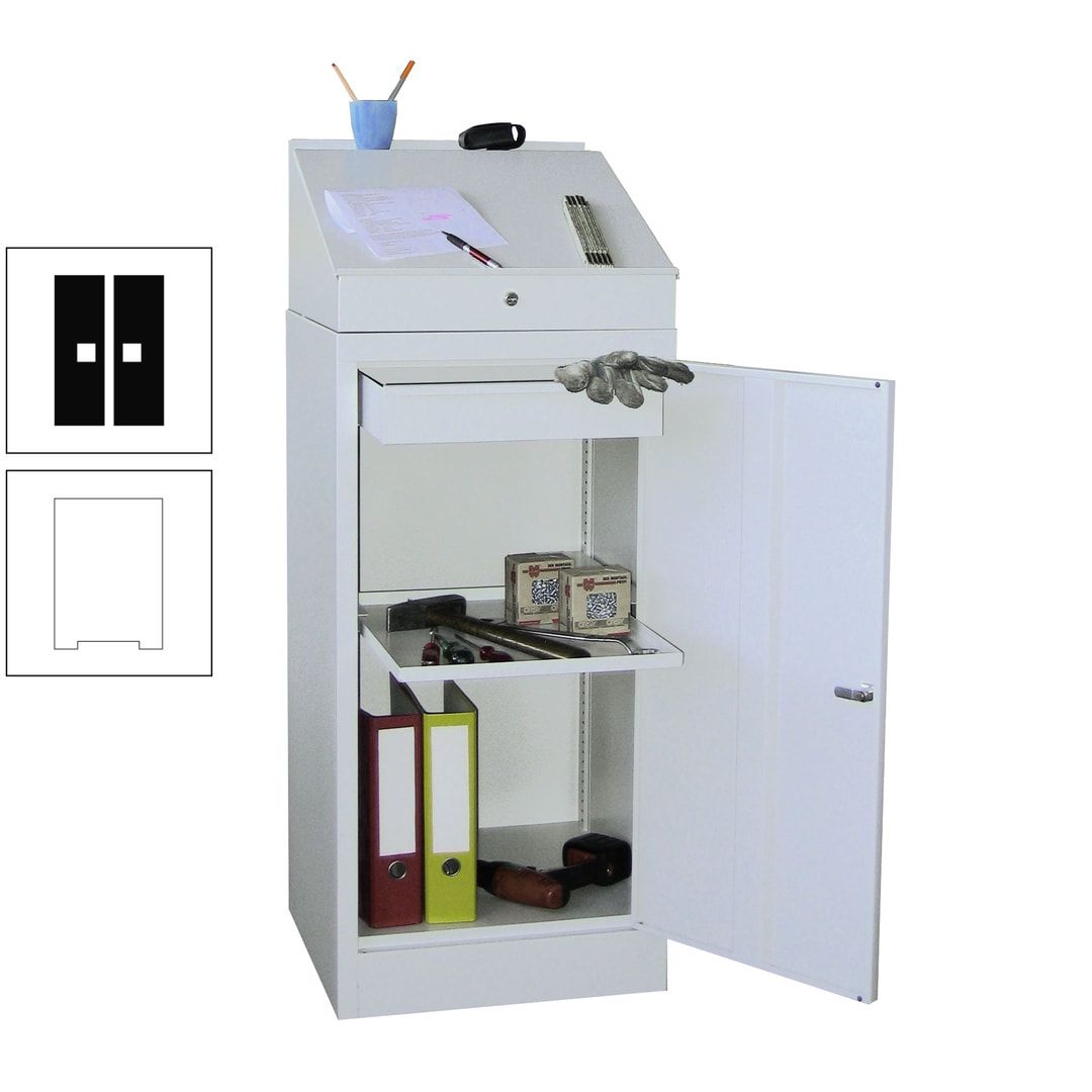 Stehpult mit Schrank - Vollblechtür - Zylinderschloss - 1 Einlegeboden, 1 Schublade - 1.270x500x500 mm (HxBxT) - anthrazitgrau