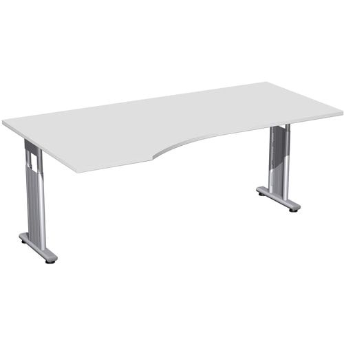 Eckschreibtisch, Bürotisch, Füße einseitig verkürzt, C-Fuß Flex, Ecke links, 720 x 1.800 x 1.000 mm (HxBxT), Gestell silber, Dekor Ahorn