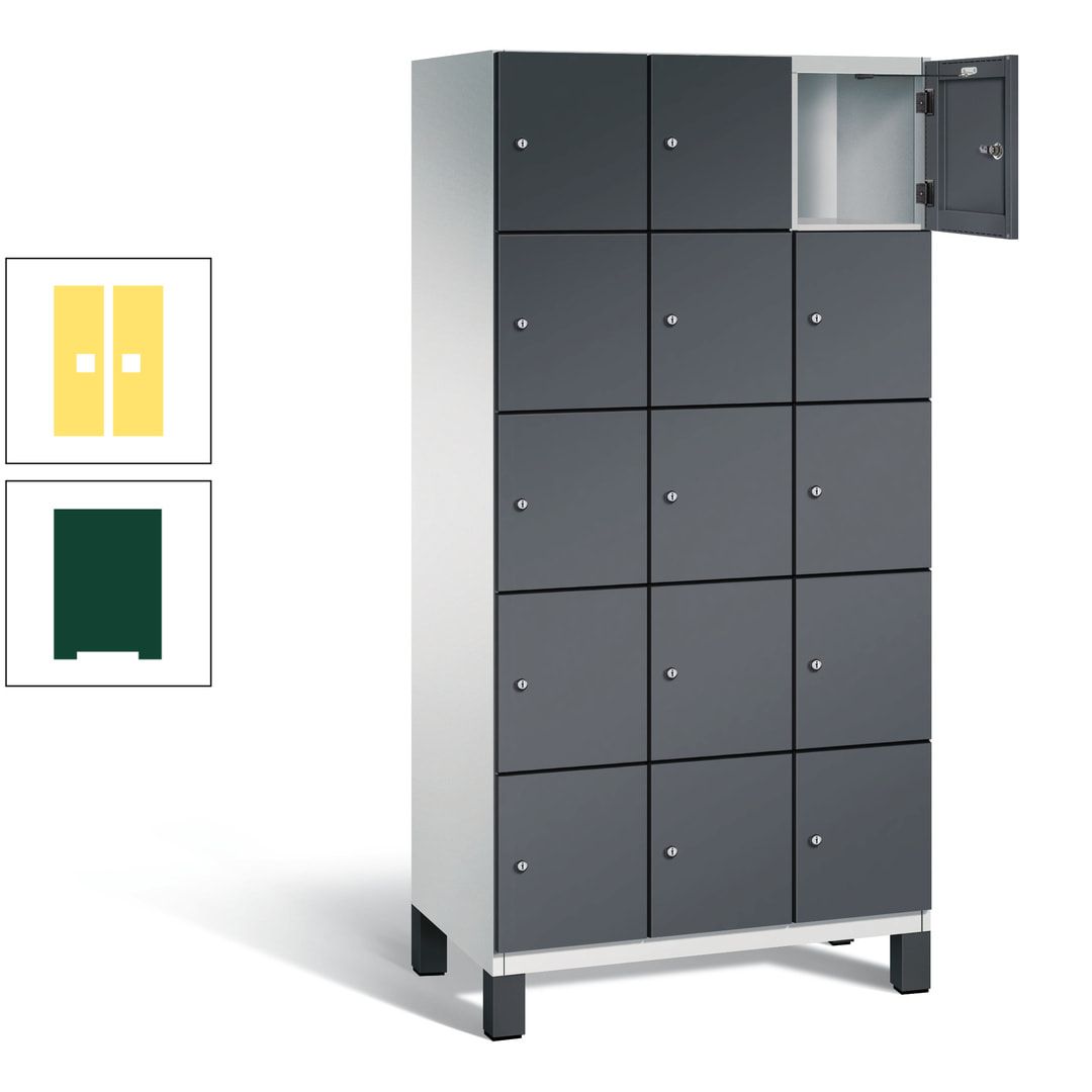 Fächerschrank, Stahlschrank, 15 Fächer, Türöffnungsbegrenzer, Füße, 1.980 x 900 x 525 mm (HxBxT), Korpus anthrazitgrau, Front anthrazitgrau