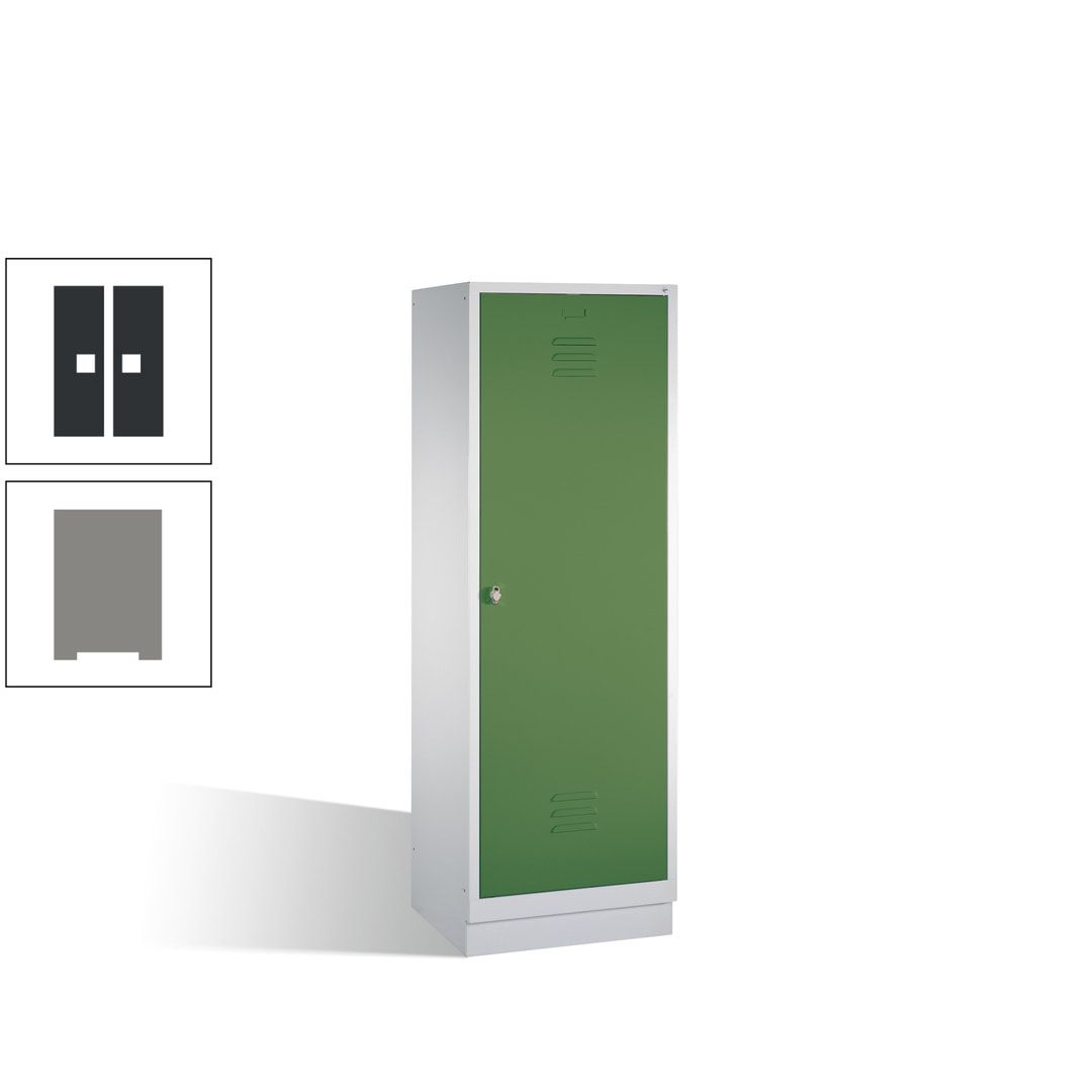 Doppel-Spind mit Großtür, Garderobenschrank mit Sockel, 2 Abteile a 300 mm, Korpus anthrazitgrau, Tür anthrazitgrau, 1.800 x 610 x 500 mm (HxBxT)