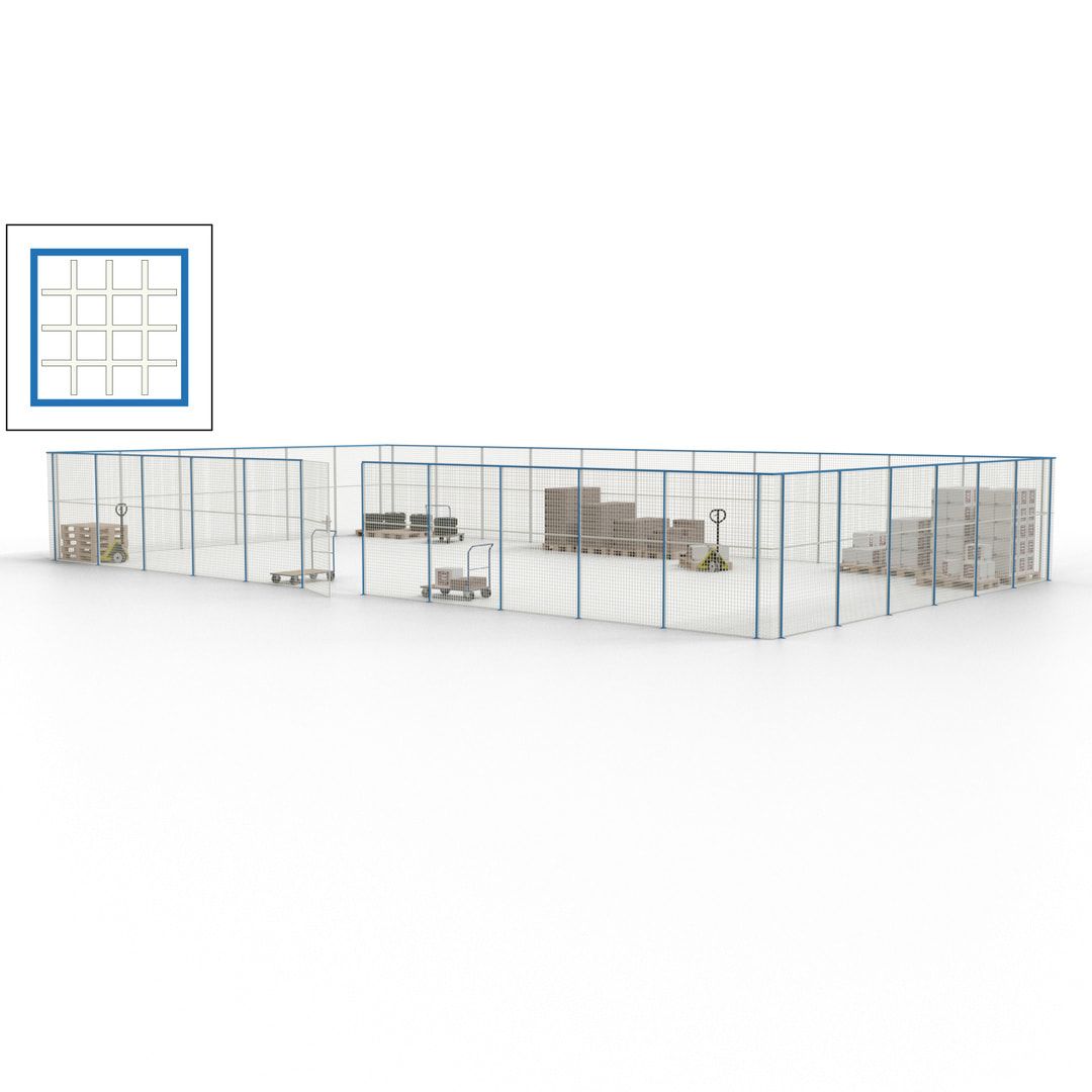 Maschinen Schutzgitter - Hallentrennwand - Sicherheitszaun - Tür - 51 m - 2.200 x 16.900 x 9.400 mm (HxBxT) - enzianblau
