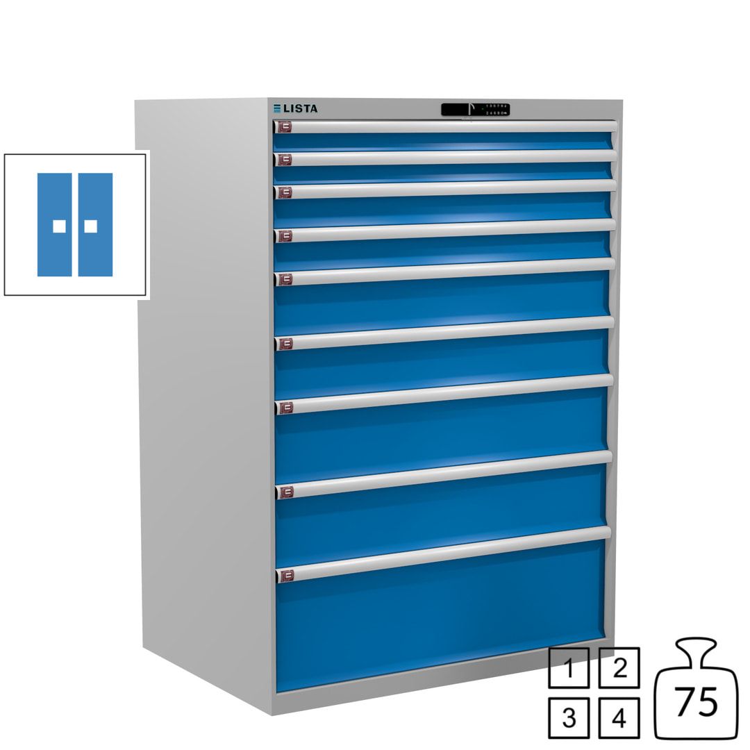 Lista Schubladenschrank - 12.550.010 - 1.450x1.023x725 mm (HxBxT) - 9 Schubladen - 200 kg - Key Lock - lichtblau (RAL 5012)