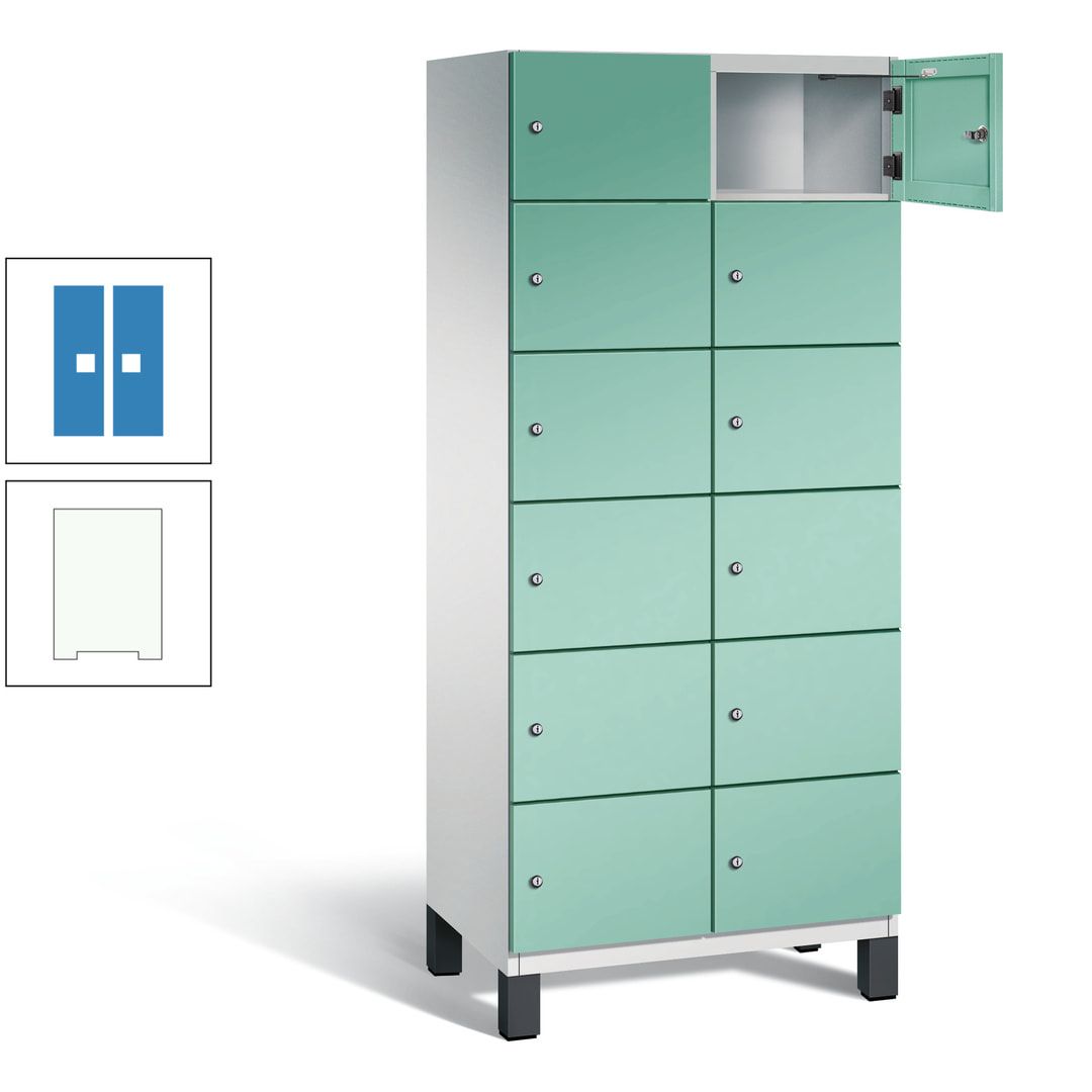 Fächerschrank, Stahlschrank, 12 Fächer, Türöffnungsbegrenzer, Füße, 1.980 x 800 x 525 mm (HxBxT), Korpus anthrazitgrau, Front anthrazitgrau