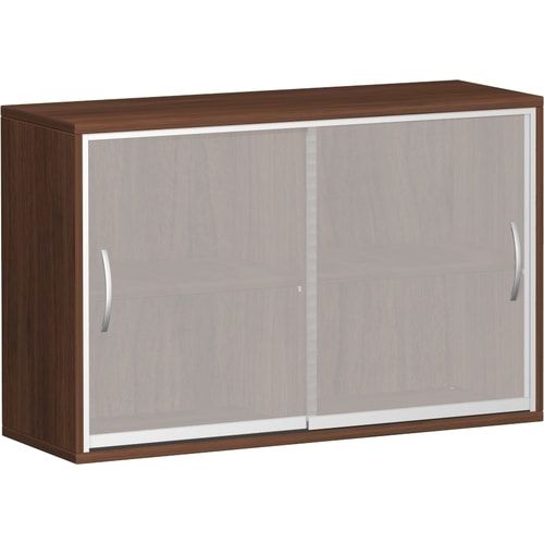 Glas-Schiebetürenschrank, Schiebetürschrank, satiniert, Mittelseite, 2 Böden, 2 Ordnerhöhen, 768 x 1.200 x 425 mm (HxBxT), Korpusfarbe Ahorn