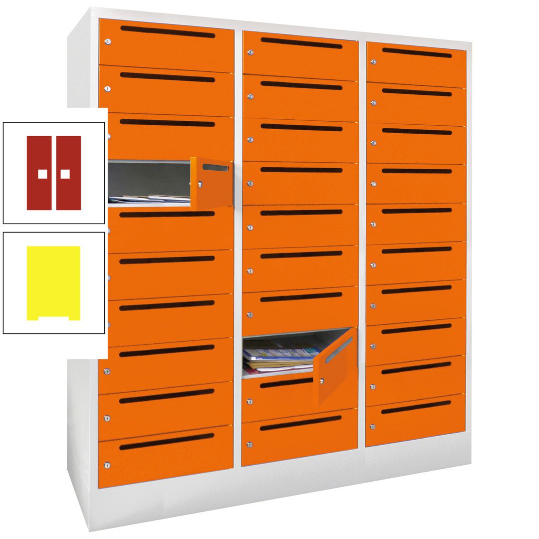 Postverteilerschrank, Schließfachschrank, 3 Abteile a 40 cm, 30 Fächer, 1.850 x 1.200 x 500 mm (HxBxT), Korpus anthrazitgrau, Front anthrazitgrau