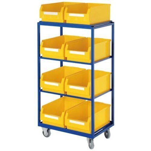 Kommissionierwagen für Sichtlagerkästen, Traglast 230 kg, Ladefläche 480 x 645 mm, 4 Etagen, Farbe enzianblau