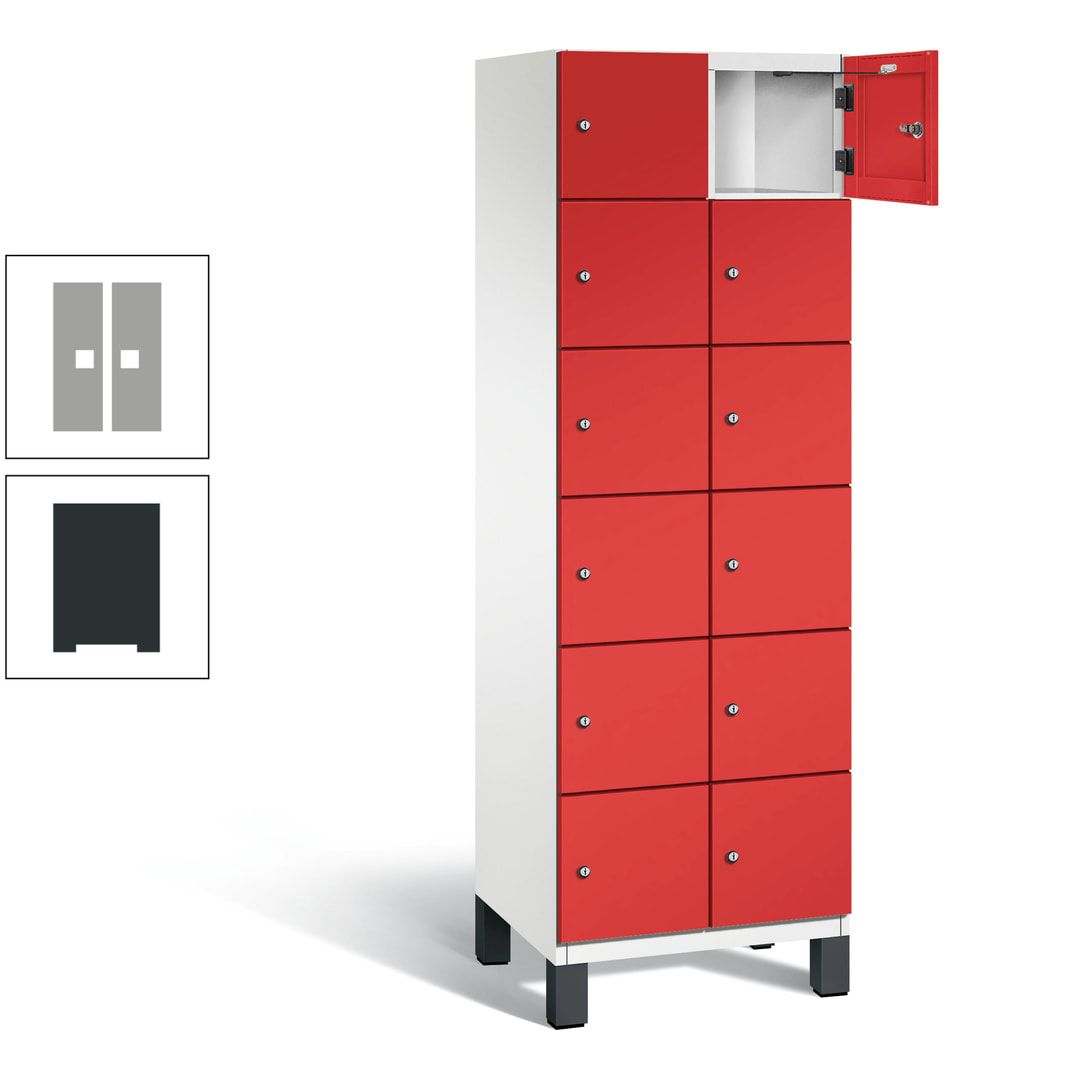 Fächerschrank, Stahlschrank, 12 Fächer, Türöffnungsbegrenzer, Füße, 1.980 x 600 x 525 mm (HxBxT), Korpus anthrazitgrau, Front anthrazitgrau