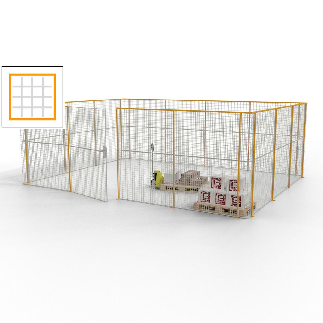 Maschinen Schutzgitter - Hallentrennwand - Sicherheitszaun - Tür - 21 m - 2.200 x 6.400 x 4.900 mm (HxBxT) - enzianblau