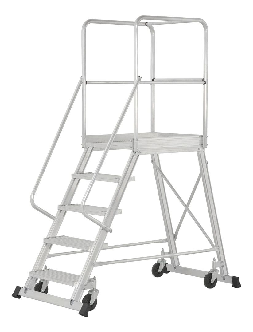 Fahrbare Podestleiter - einseitig begehbar - 3 Stufen - Höhe 1.760 mm - Podesttreppe - Rollpodest - Plattformleiter - Hymer
