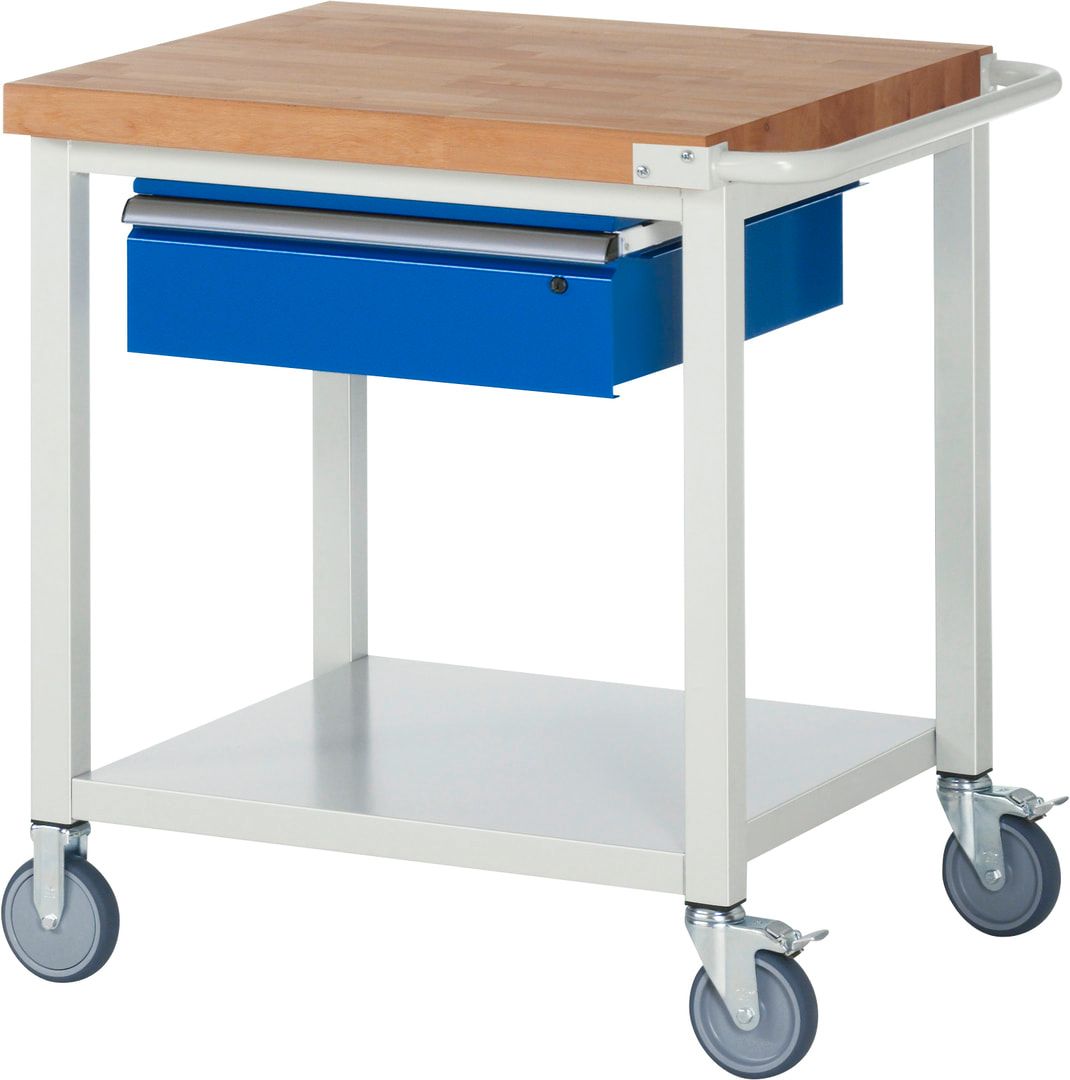 Mobile Werkbank mit Ablageboden - 1 Schublade - 150:1 - höhenverstellbar 880-1.080 mm - 750 x 700 mm (BxT) - 450 kg - Anthrazitgrau