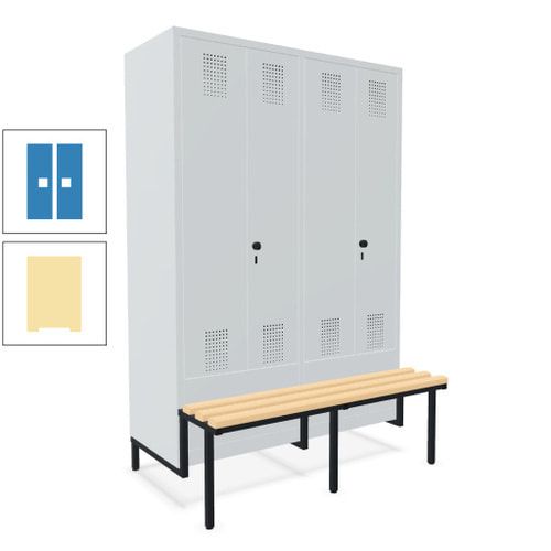 Doppel-Spind, Garderobenschrank, Buche Sitzbank integriert, 4 Abteile 300 mm, Korpus anthrazitgrau, Tür anthrazitgrau, 1.850 x 1.200 x 815 mm (HxBxT)