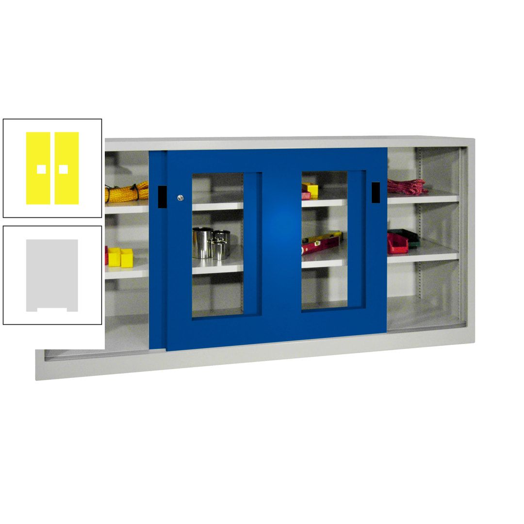 Schiebetürenschrank - Sichtfenstertüren - 1.000x2.000x400 mm (HxBxT) - 4 Böden, gepulvert - Zylinderschloss - anthrazitgrau
