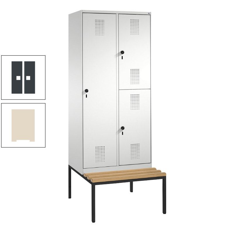 Garderobenschrank, Spind ein- und doppelstöckig Sitzbank, 2 Abteile, 3 Fächer, 2.090 x 800 x 500 mm (HxBxT), Front anthrazitgrau, Korpus anthrazitgrau