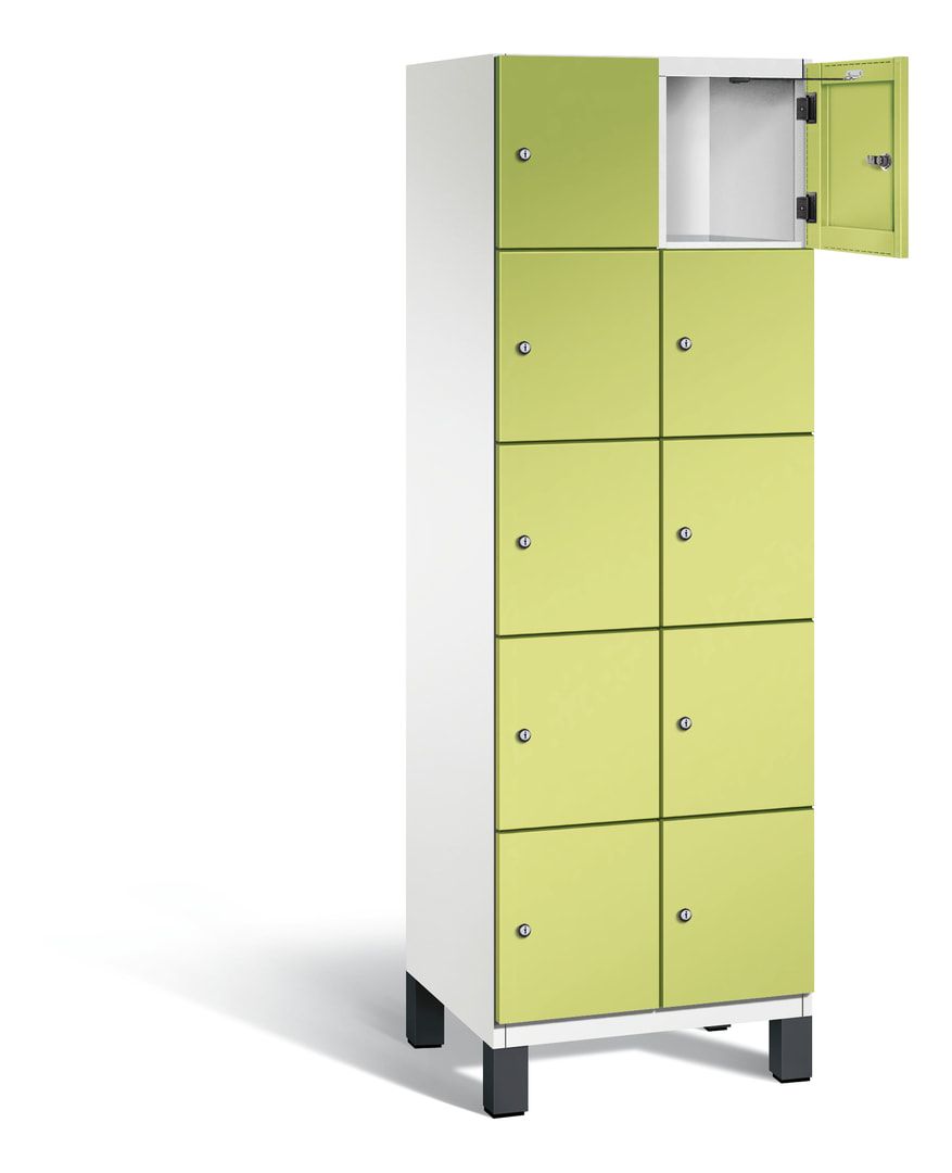 Fächerschrank, Stahlschrank, 10 Fächer, Türöffnungsbegrenzer, Füße, 1.980 x 600 x 525 mm (HxBxT), Korpus anthrazitgrau, Front anthrazitgrau