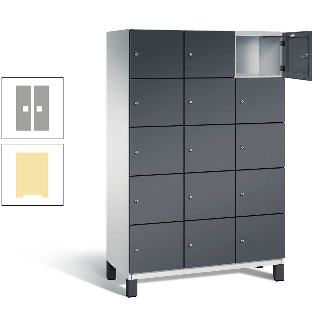 Fächerschrank, Stahlschrank, 15 Fächer, Türöffnungsbegrenzer, Füße, 1.980 x 1.200 x 525 mm (HxBxT), Korpus anthrazitgrau, Front anthrazitgrau