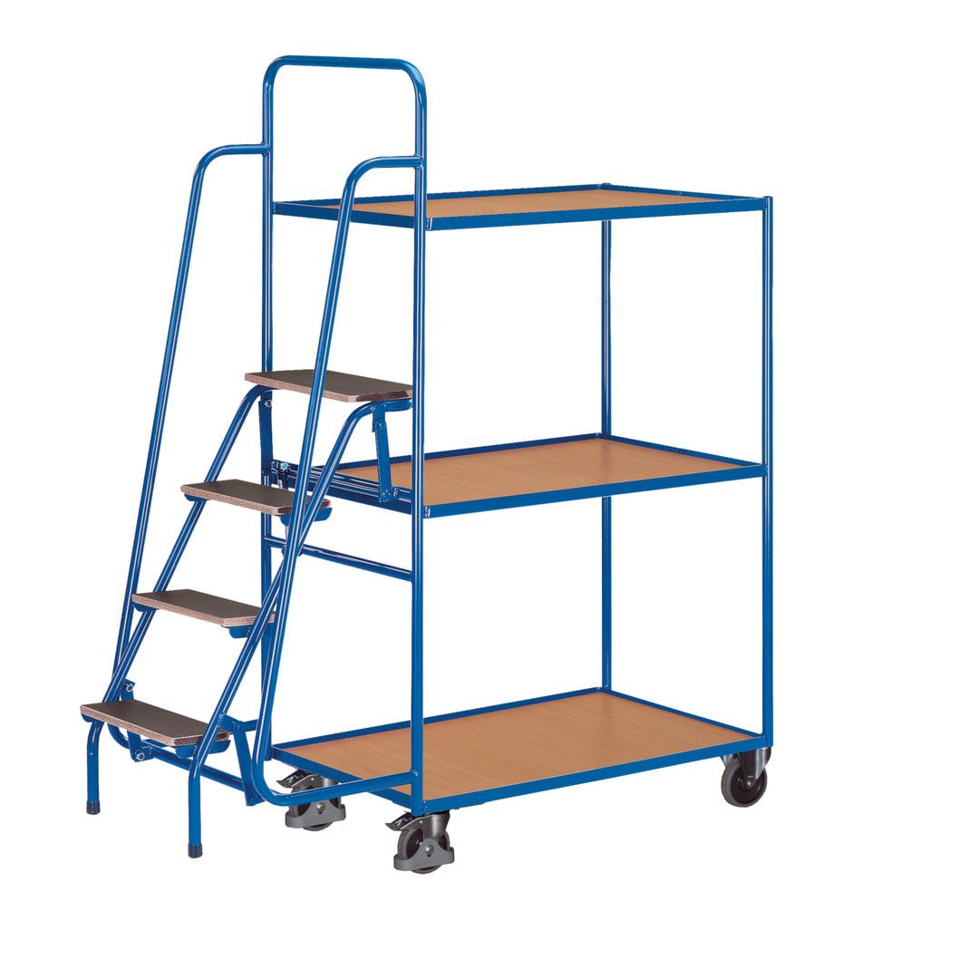 Kommissionierwagen mit Trittstufen - Traglast 250 kg - Ladefläche 990 x 595 mm (BxT) - Mit 3 Böden