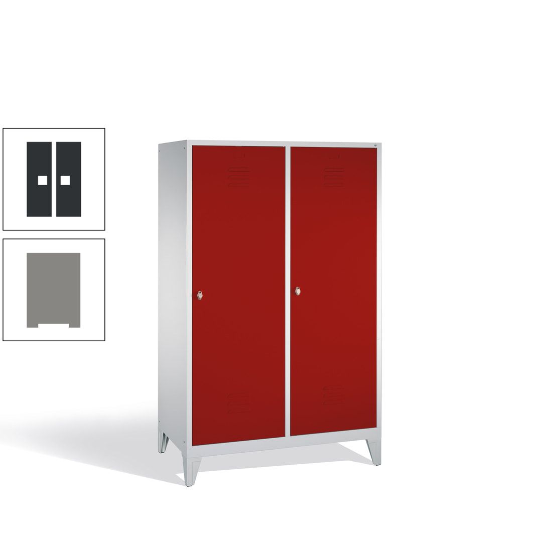 Doppel-Spind mit 2 Großtüren, Garderobenschrank mit Füßen, 4 Abteile a 300 mm, Korpus anthrazitgrau, Tür anthrazitgrau, 1.850 x 1.190 x 500 mm (HxBxT)