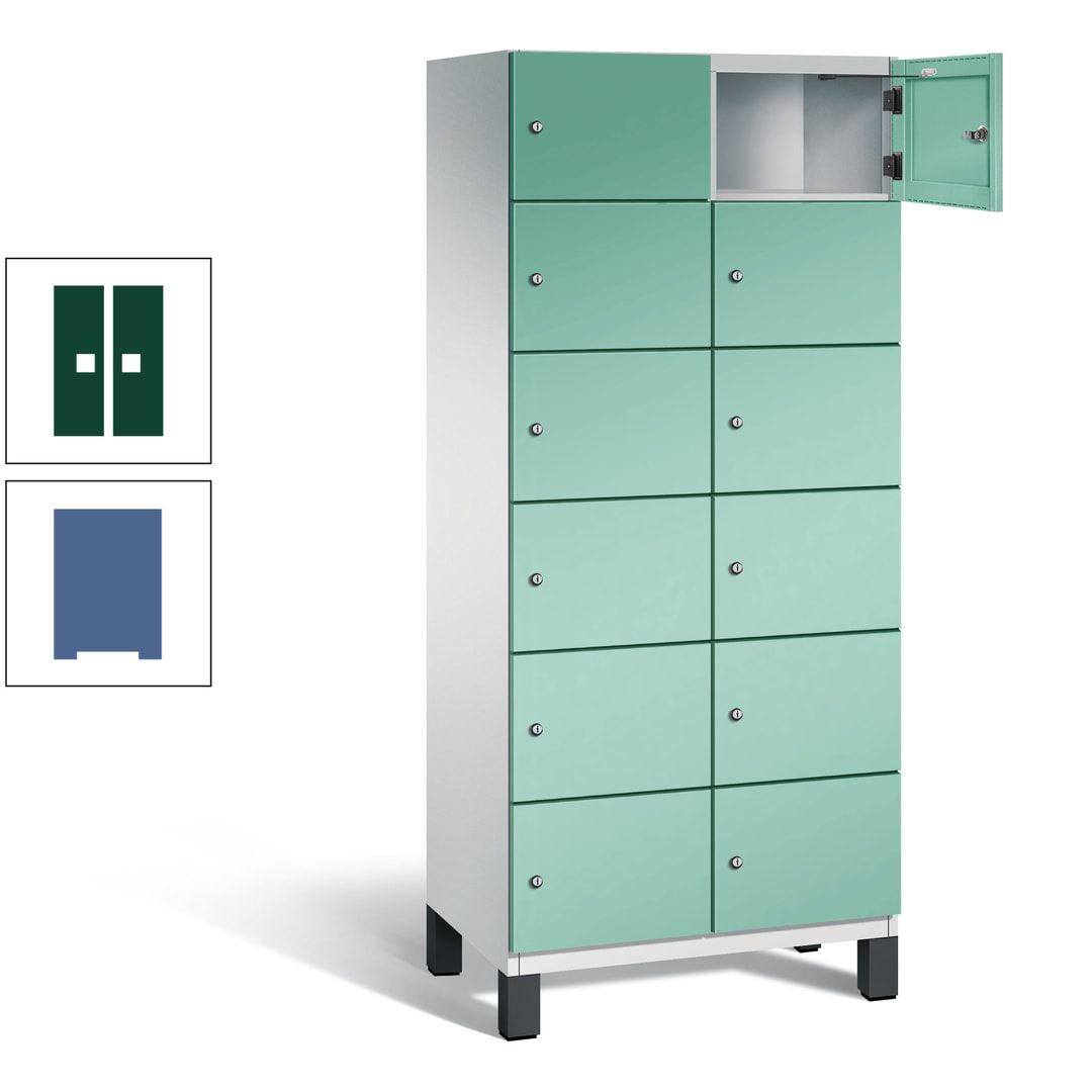 Fächerschrank, Stahlschrank, 12 Fächer, Türöffnungsbegrenzer, Füße, 1.980 x 800 x 525 mm (HxBxT), Korpus anthrazitgrau, Front anthrazitgrau