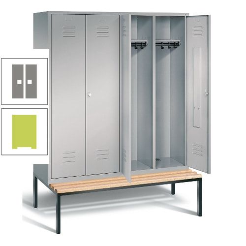 Doppel-Spindschrank, Buche Sitzbank untergebaut, 4 Abteile a 400 mm, Korpus lichtgrau, Tür anthrazitgrau, 2.090 x 1.590 x 815 mm (HxBxT)