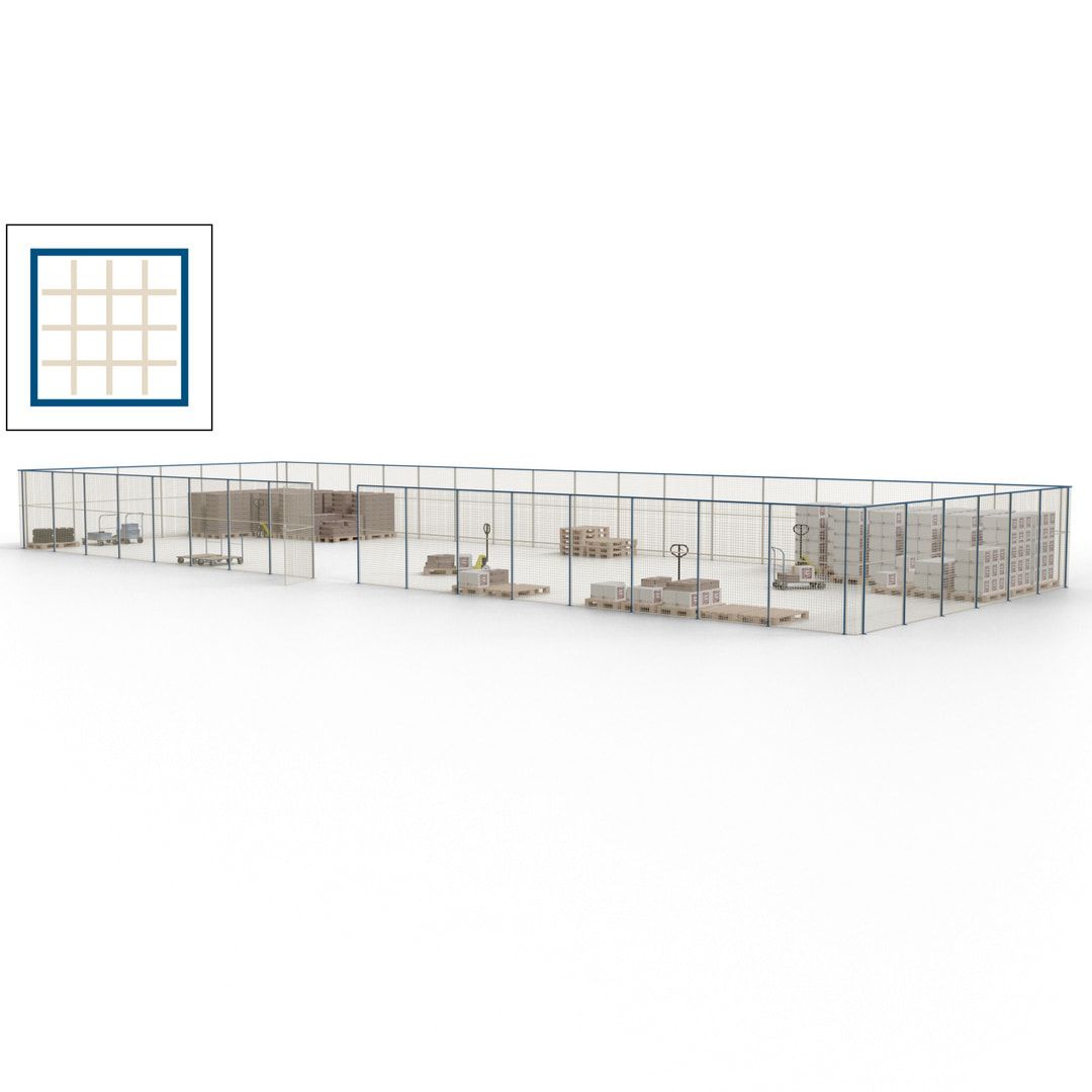 Maschinen Schutzgitter - Hallentrennwand - Sicherheitszaun - Tür - 69 m - 2.200 x 19.900 x 15.400 mm (HxBxT) - enzianblau