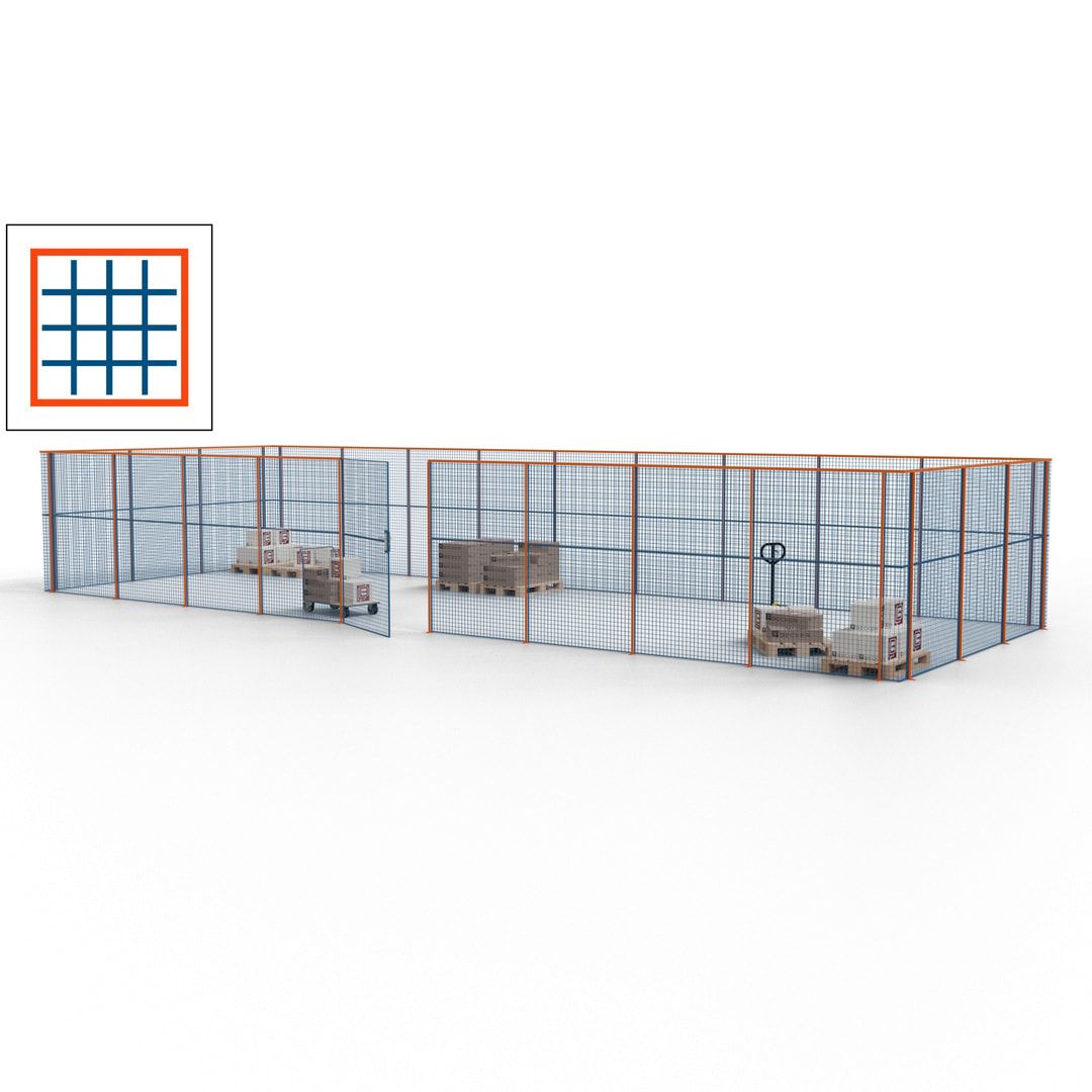 Maschinen Schutzgitter - Hallentrennwand - Sicherheitszaun - Tür - 36 m - 2.200 x 13.900 x 4.900 mm (HxBxT) - enzianblau
