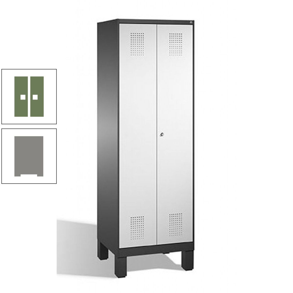 Doppel-Spind, Doppeltüren, Garderobenschrank mit Füßen, 2 Abteile a 300 mm, Korpus anthrazitgrau, Tür anthrazitgrau, 1.850 x 600 x 500 mm (HxBxT)