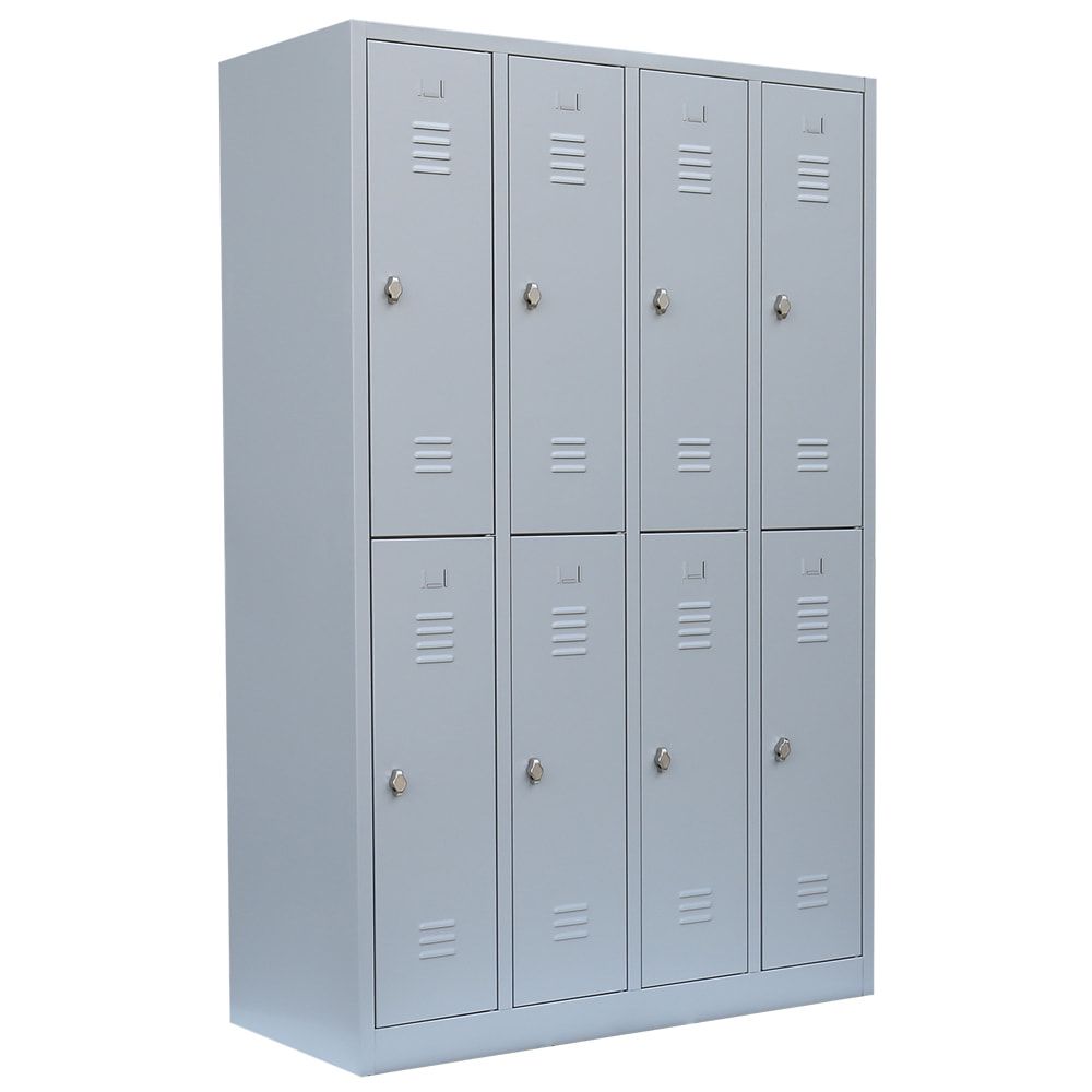 Garderobenschrank, Doppelstockspind, 4 Abteile, 8 Fächer, 1.800 x 1.170 x 500 mm (HxBxT), Stahl, Drehriegel, Korpus: lichtgrau, Front: anthrazitgrau