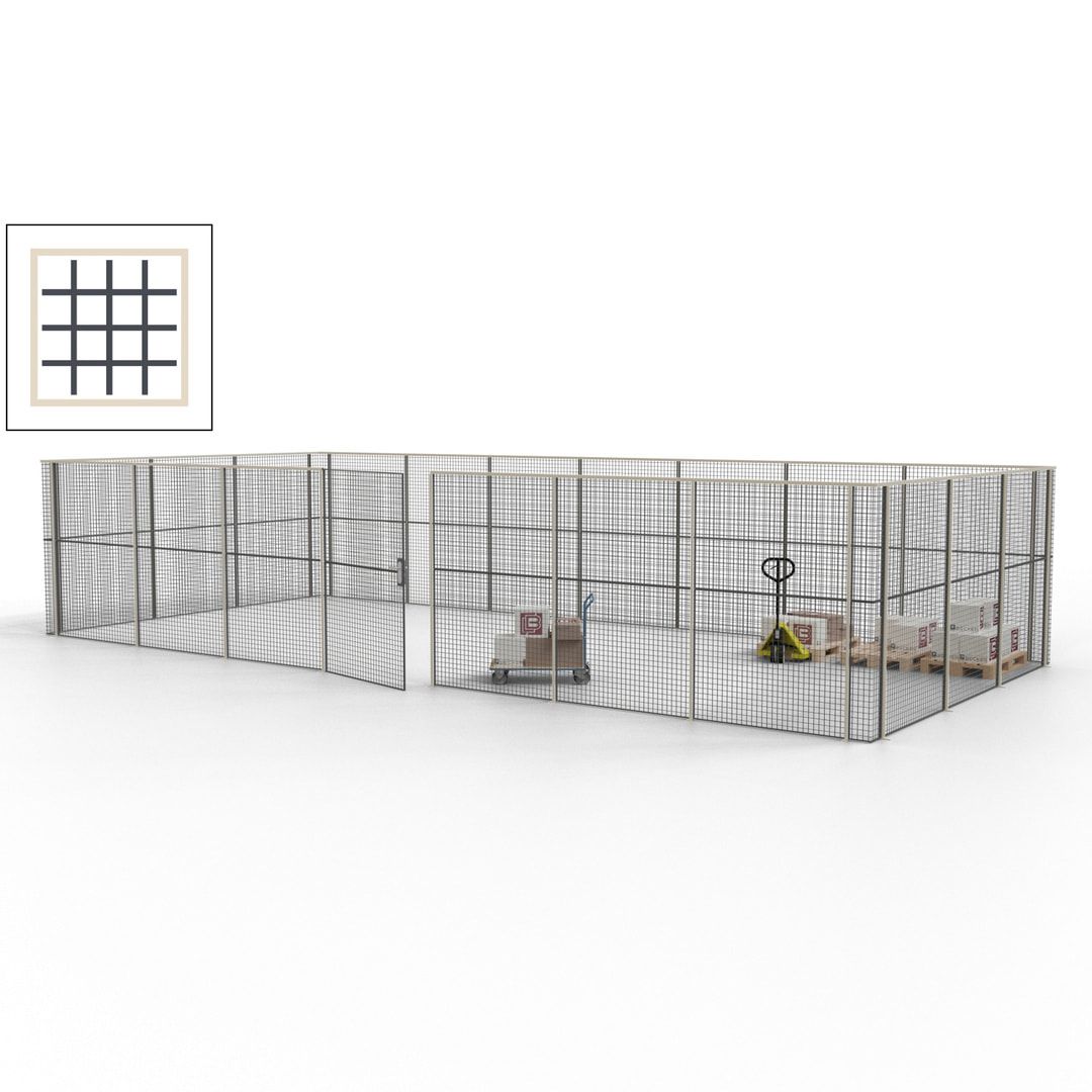 Hallentrennwand - Flügeltür, Gitter - 19 Gitterwände - 2.200 x 10.900 x 4.900 mm (HxBxT) - Perlweiß/reinorange