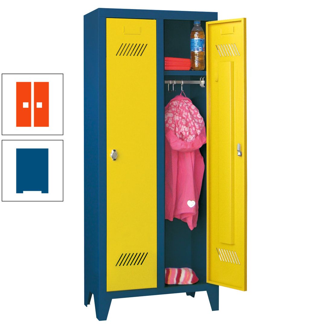 Spindschrank f. Kindergärten - mit Füßen - Höhe 1.300 mm - 2 Abteile a 250 mm - Zylinderschloss - anthrazitgrau