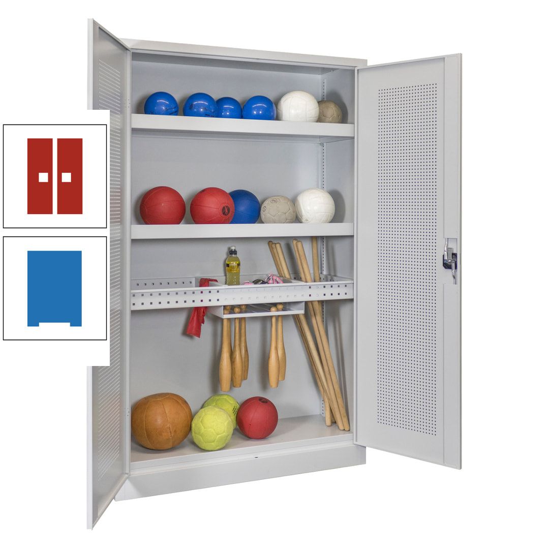 Sportschrank - Lochfeldtüren - Variante 2 - 1.950x1.200x500 mm (HxBxT) - anthrazitgrau