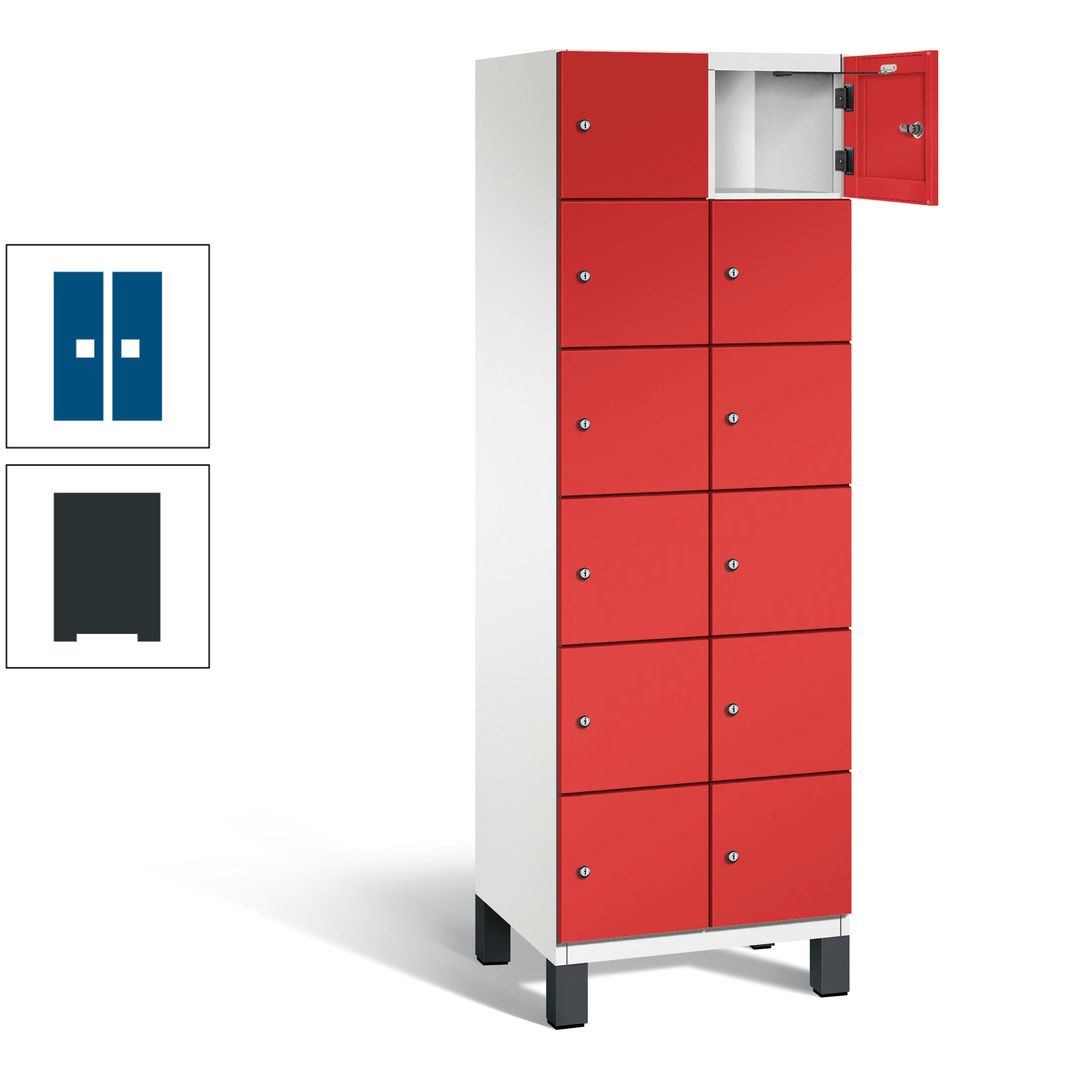 Fächerschrank, Stahlschrank, 12 Fächer, Türöffnungsbegrenzer, Füße, 1.980 x 600 x 525 mm (HxBxT), Korpus anthrazitgrau, Front anthrazitgrau