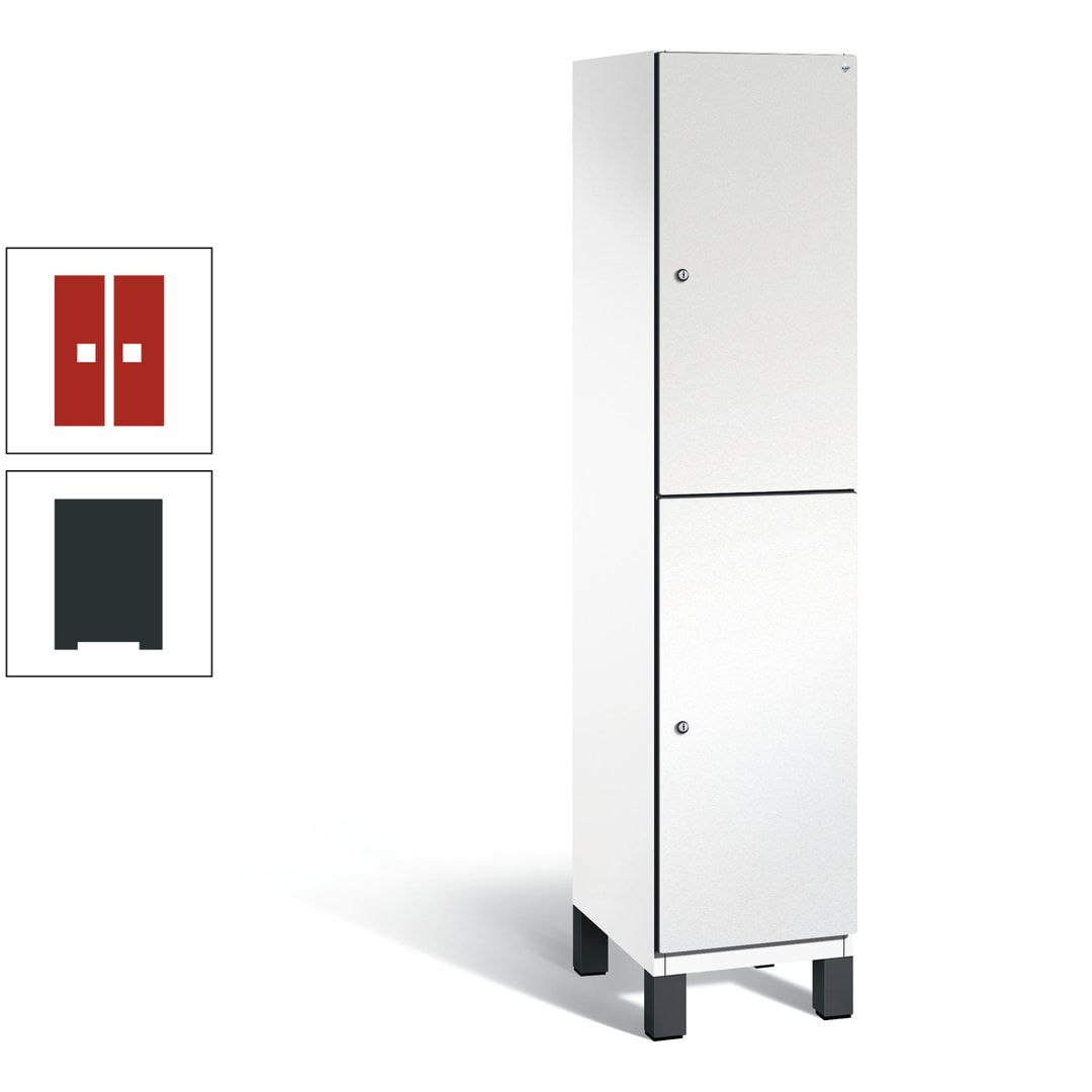 Fächerschrank, Stahlschrank, doppelstöckig, 2 Fächer, Füße, Korpus anthrazitgrau, Tür anthrazitgrau, 1.980 x 400 x 525 mm (HxBxT)