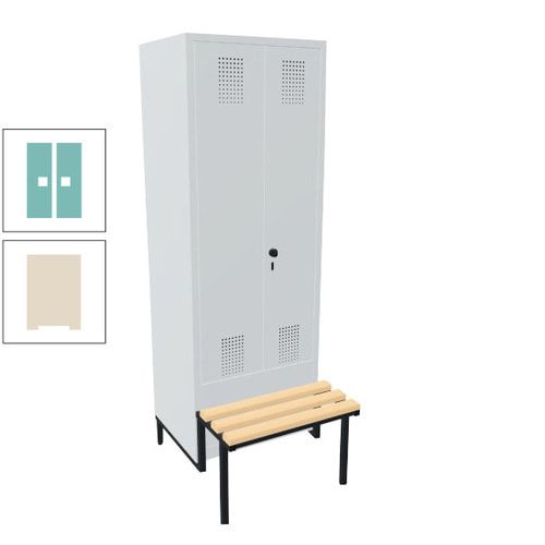 Doppel-Spind, Garderobenschrank, Buche Sitzbank integriert, 2 Abteile a 400 mm, Korpus anthrazitgrau, Tür anthrazitgrau, 1.850 x 800 x 815 mm (HxBxT)