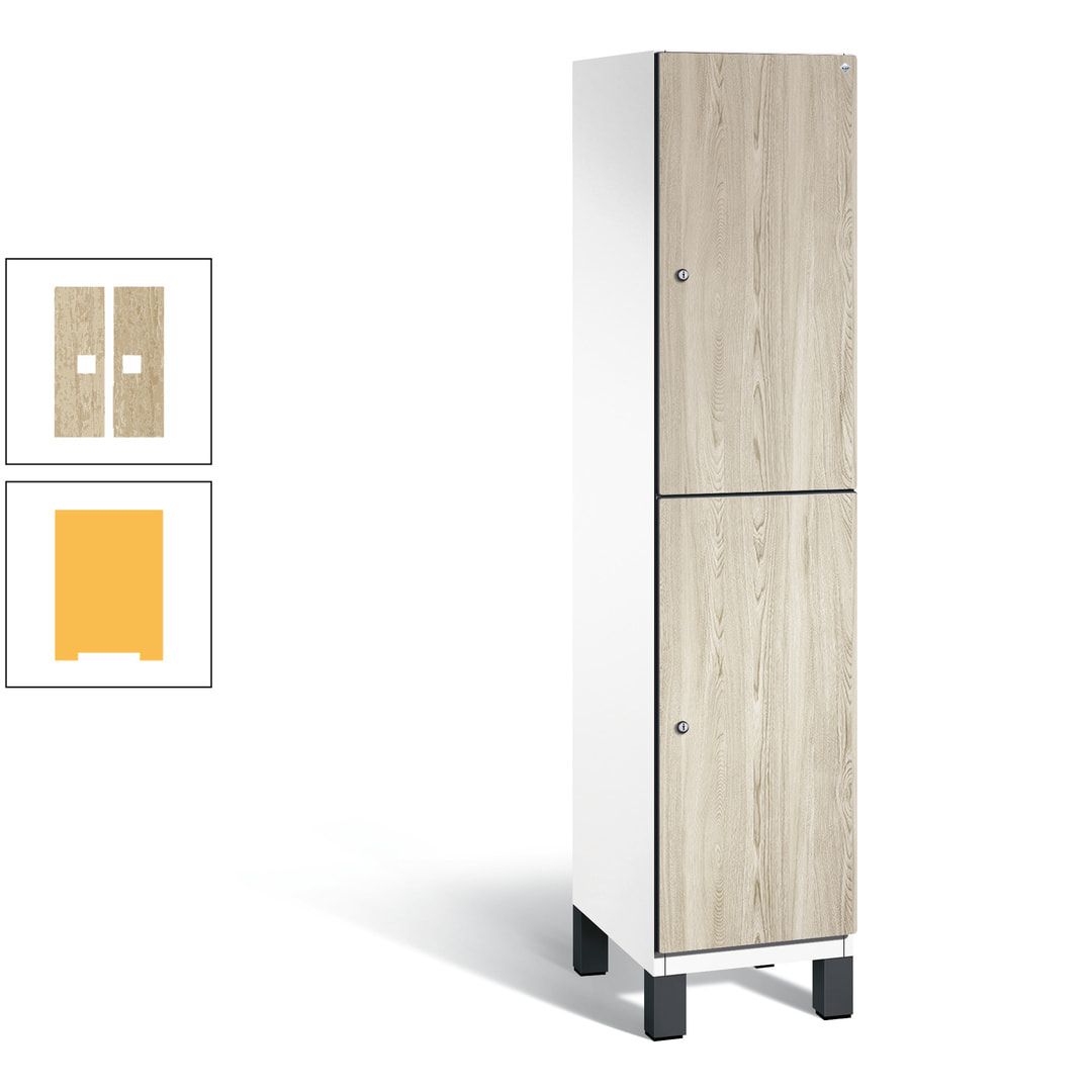 Fächerschrank, Garderobenschrank, mit Füßen, 1 Abteile, 1.980 x 400 x 525 mm (HxBxT), Korpus anthrazitgrau, Tür Donau-Ahorn