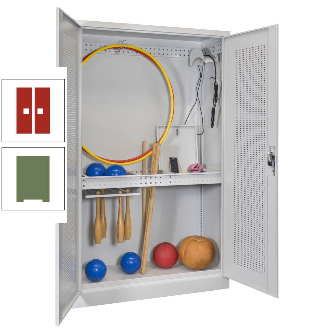 Sportschrank - Lochfeldtüren - Variante 1 - 1.950x1.200x500 mm (HxBxT) - anthrazitgrau