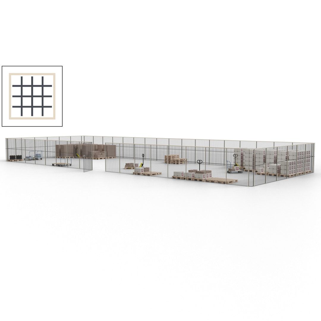 Maschinen Schutzgitter - Hallentrennwand - Sicherheitszaun - Tür - 69 m - 2.200 x 19.900 x 15.400 mm (HxBxT) - enzianblau