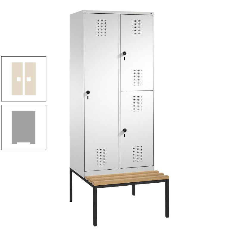 Garderobenschrank, Spind ein- und doppelstöckig Sitzbank, 2 Abteile, 3 Fächer, 2.090 x 800 x 500 mm (HxBxT), Front anthrazitgrau, Korpus anthrazitgrau