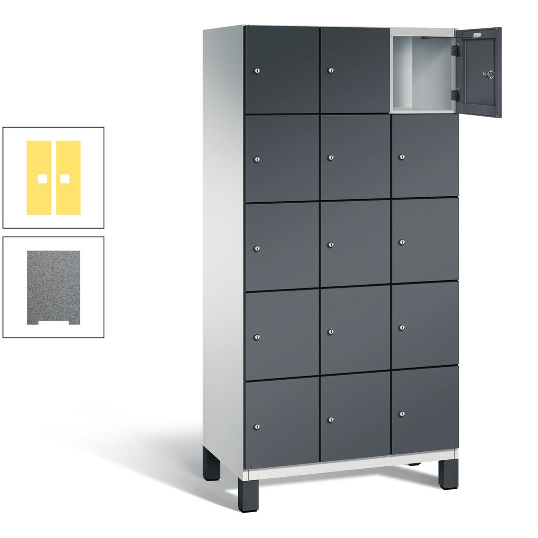 Fächerschrank, Stahlschrank, 15 Fächer, Türöffnungsbegrenzer, Füße, 1.980 x 900 x 525 mm (HxBxT), Korpus anthrazitgrau, Front anthrazitgrau