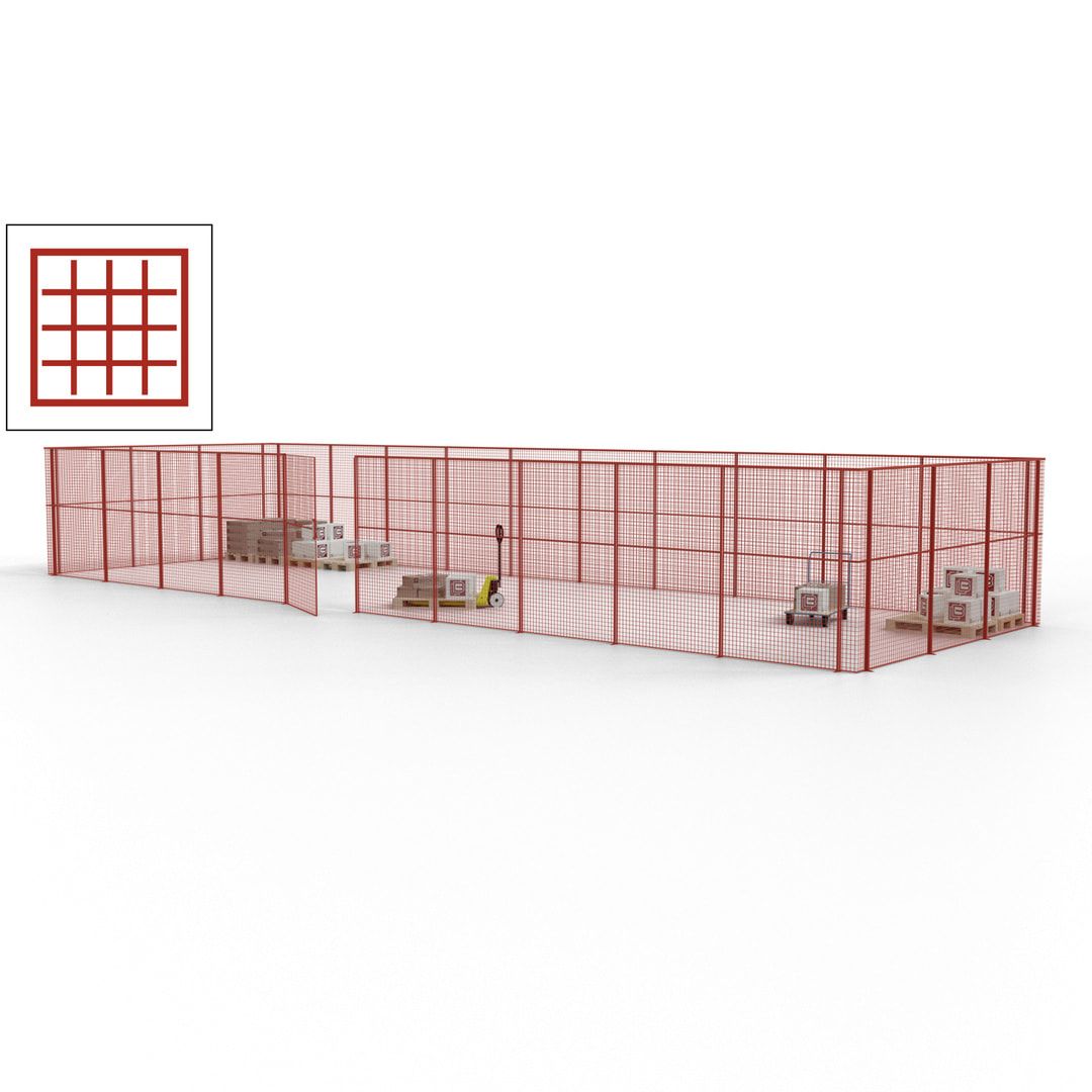 Maschinen Schutzgitter - Hallentrennwand - Sicherheitszaun - Tür - 39 m - 2.200 x 15.400 x 4.900 mm (HxBxT) - enzianblau