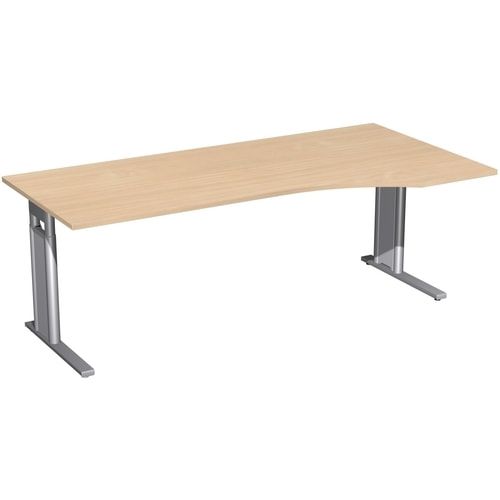 Eckschreibtisch, Ecke rechts, Füße einseitig verkürzt, C-Fuß Pro, höhenverstellbar, 680-820 x 1.600 x 1.000 mm (HxBxT), Gestell silber, Dekor Ahorn