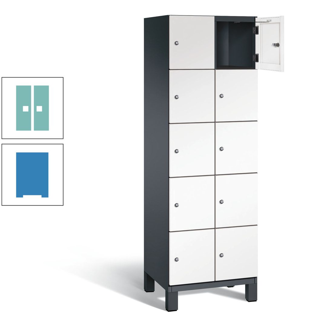 Fächerschrank, Stahlschrank, 10 Fächer, Türöffnungsbegrenzer, Füße, 1.980 x 600 x 525 mm (HxBxT), Korpus anthrazitgrau, Front anthrazitgrau