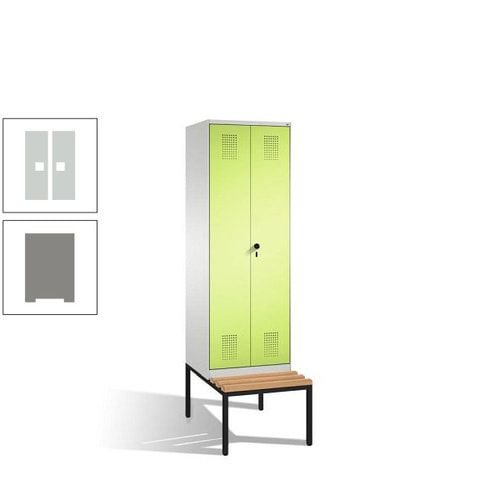 Doppel-Spind, Garderobenschrank, Buche Sitzbank untergebaut, 2 Abteile a 300 mm, Korpus anthrazitgrau, Tür anthrazitgrau, 2.090 x 600 x 815 mm (HxBxT)