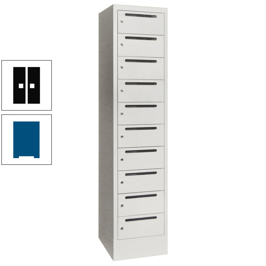 Postverteilerschrank, Schließfachschrank, 1 Abteil a 400 mm, 10 Fächer, 1.850 x 400 x 500 mm (HxBxT), Korpus anthrazitgrau, Front anthrazitgrau