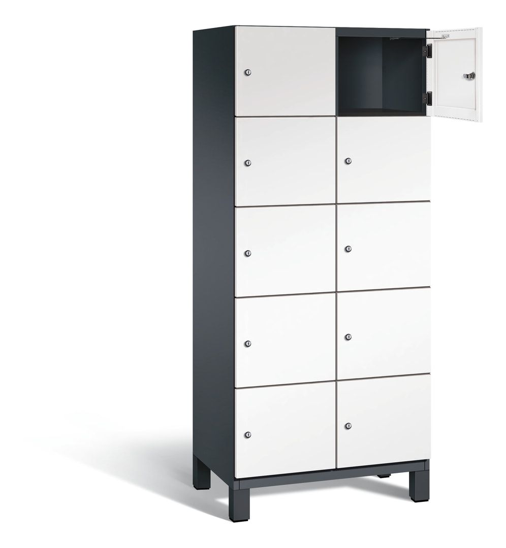 Fächerschrank, Stahlschrank, 10 Fächer, Türöffnungsbegrenzer, Füße, 1.980 x 800 x 525 mm (HxBxT), Korpus anthrazitgrau, Front anthrazitgrau