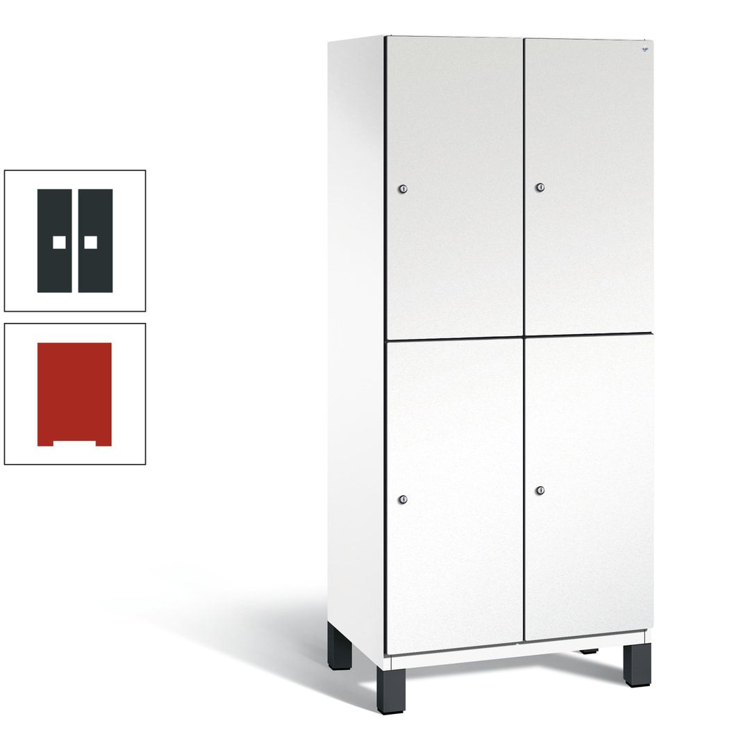 Fächerschrank, Stahlschrank, doppelstöckig, 4 Fächer, Füße, Korpus anthrazitgrau, Tür anthrazitgrau, 1.980 x 800 x 525 mm (HxBxT)